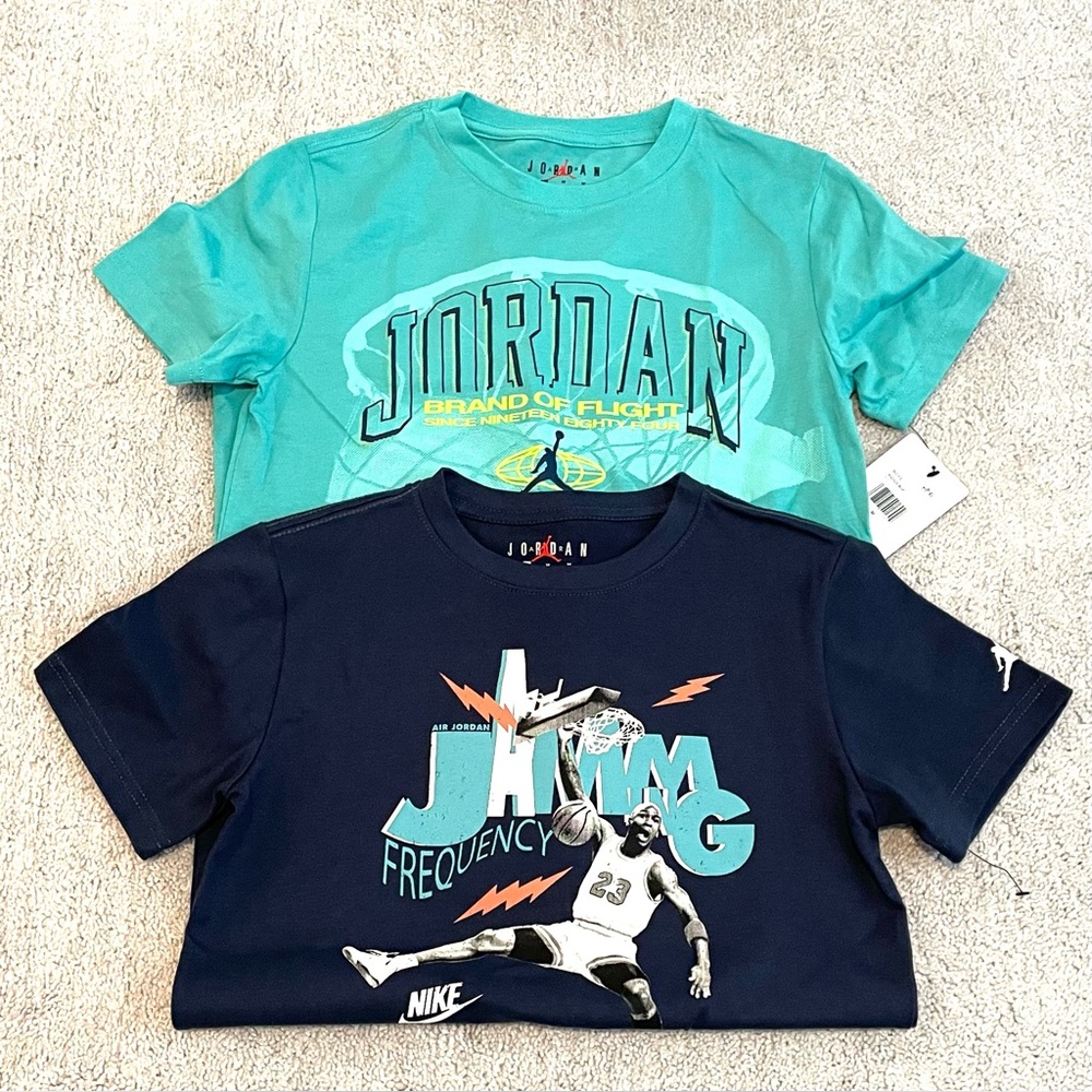 NEW Jordan Boys Size M 10-12 Shirts Short Sleeve Basketball Teal Blue